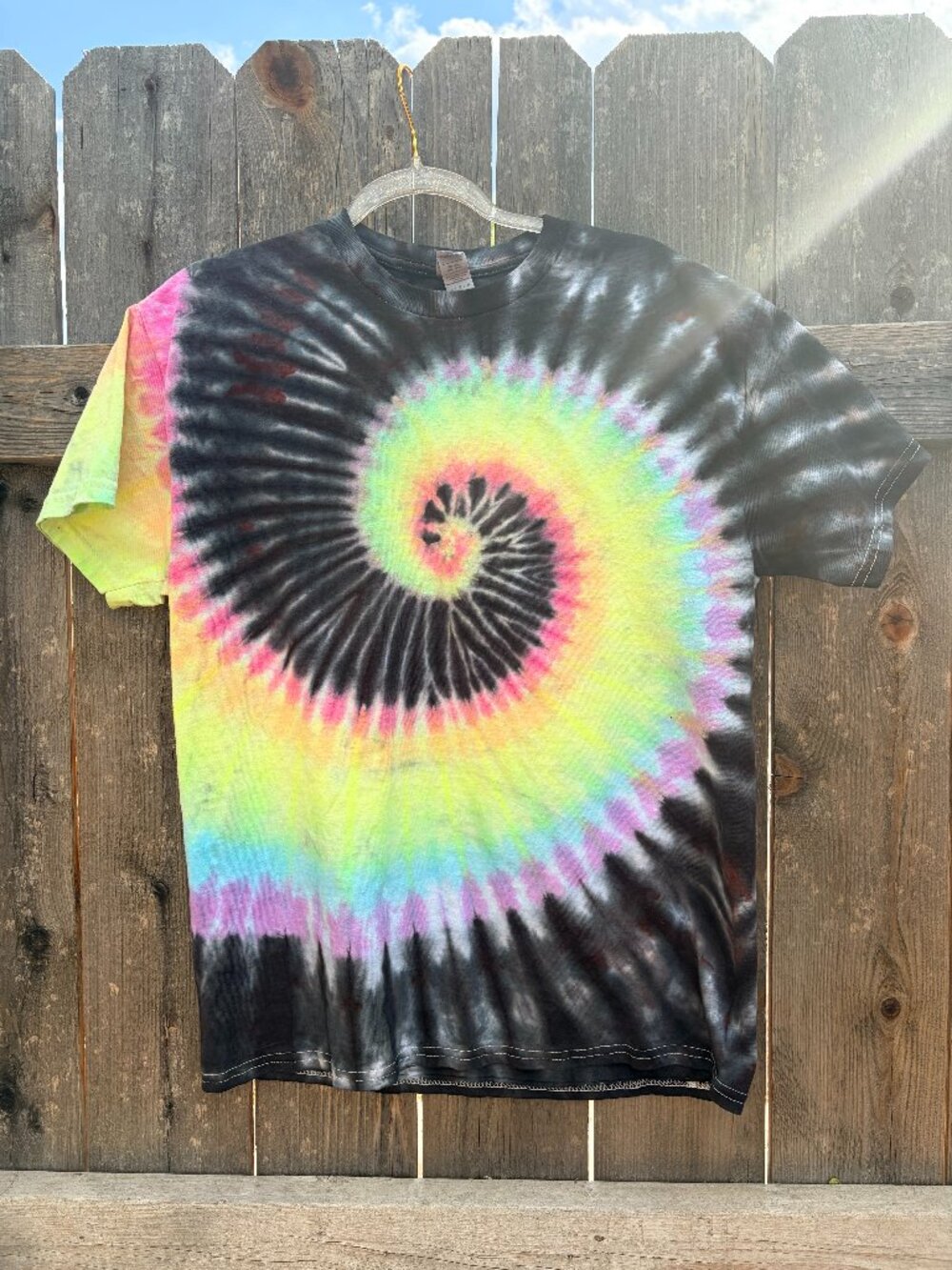 Hand dyed tie dye neon spiral t-shirt - M - in stock